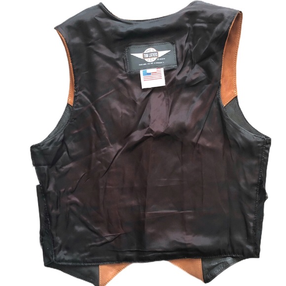 Vintage Made in USA Trim Leathers Black and Brown Biker Vest Blush Size Small - Picture 10 of 13